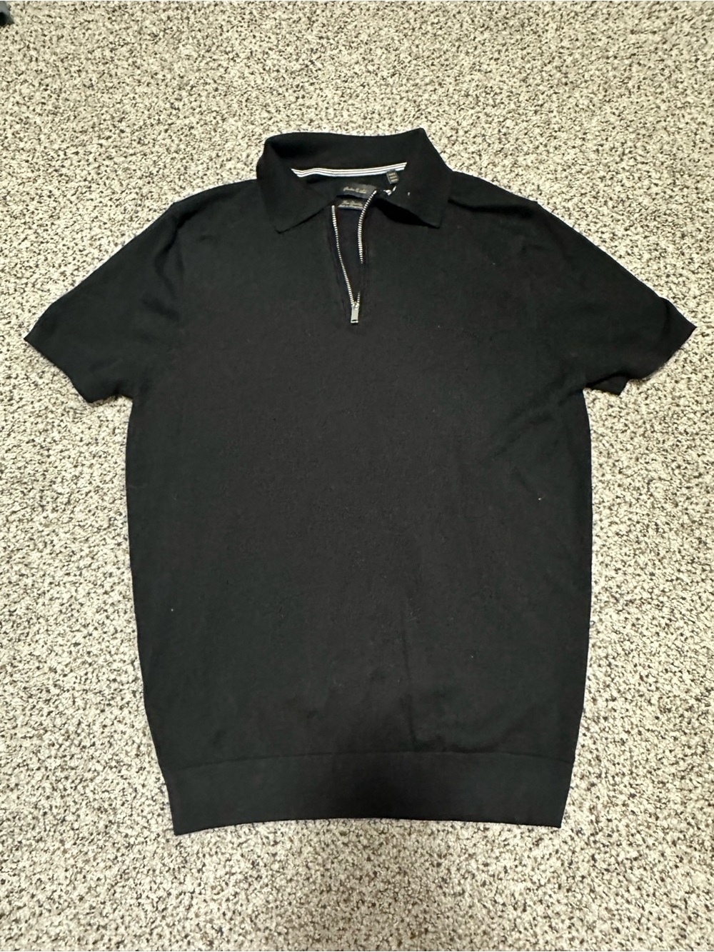 Men's Black Short-Sleeve Zip Polo Shirt